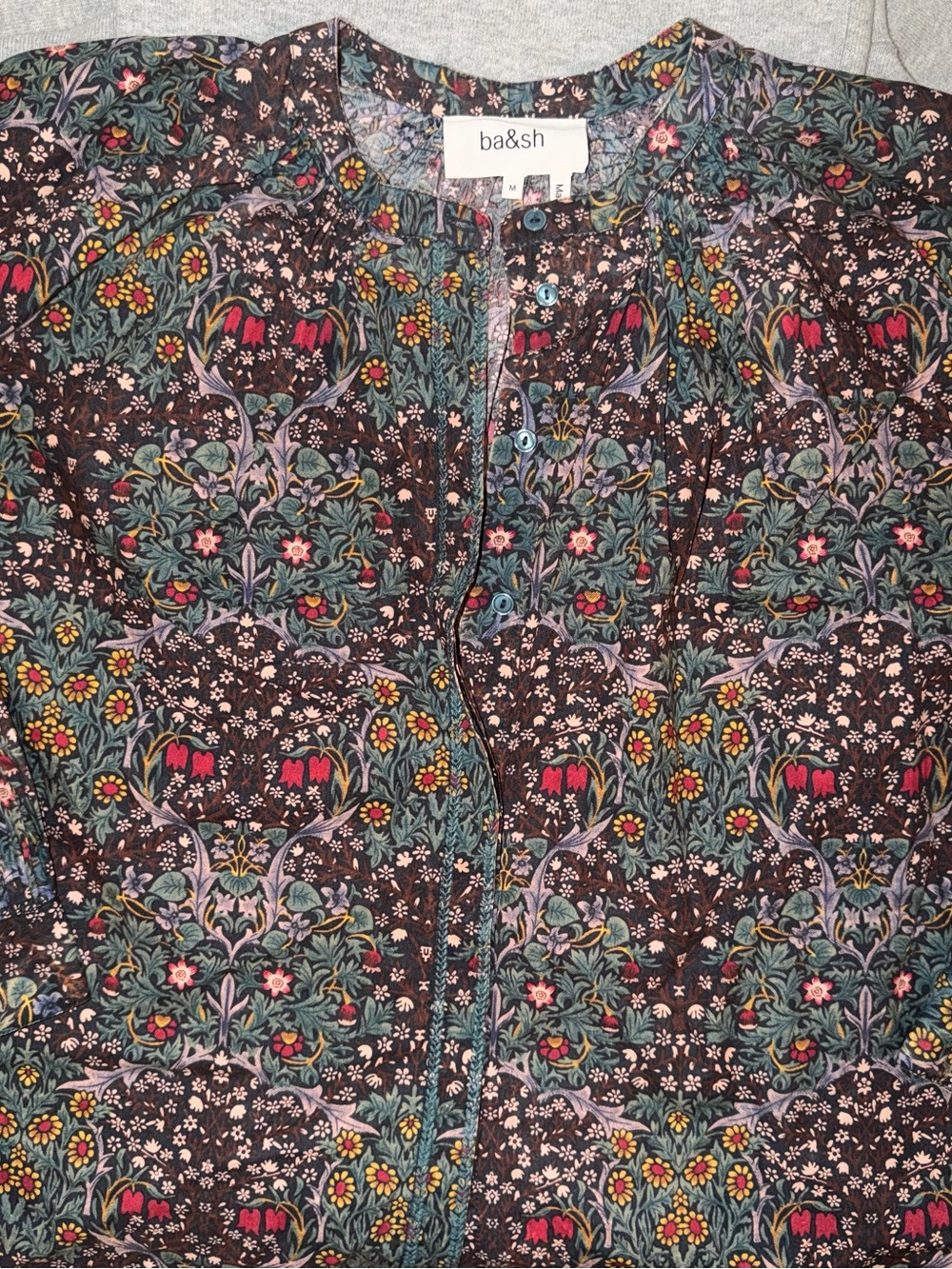 ba&sh Floral Tapestry Button-Front Top — Multicolor